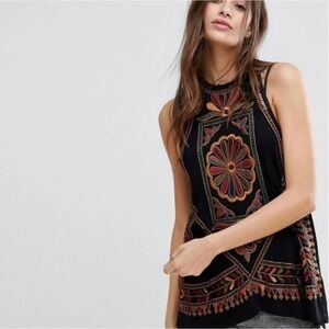 Free People Size S‎ Isabella Embroidered Boho Geometric Tank Multicolor